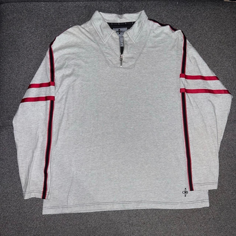 Vintage Y2K City Streets Skatewear Gray Quarter Zip Long Sleeve Polo Shirt XL